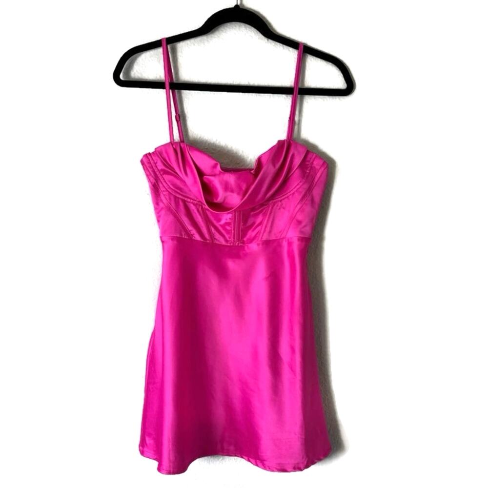 Princess Polly Hot Pink Cowl Neck Corset Waist Mini Dress Size 4 Small